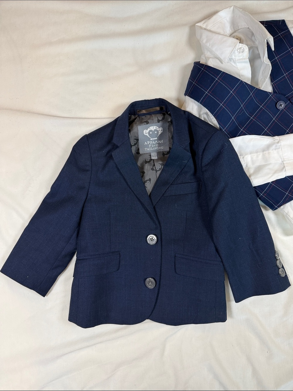Appaman Navy Blazer and Plaid Vest Set